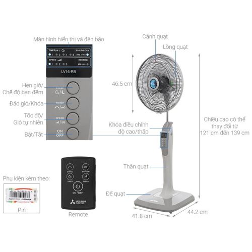 kich thuoc quat dung mitsubishi electric lv16 rb sf gy 47w